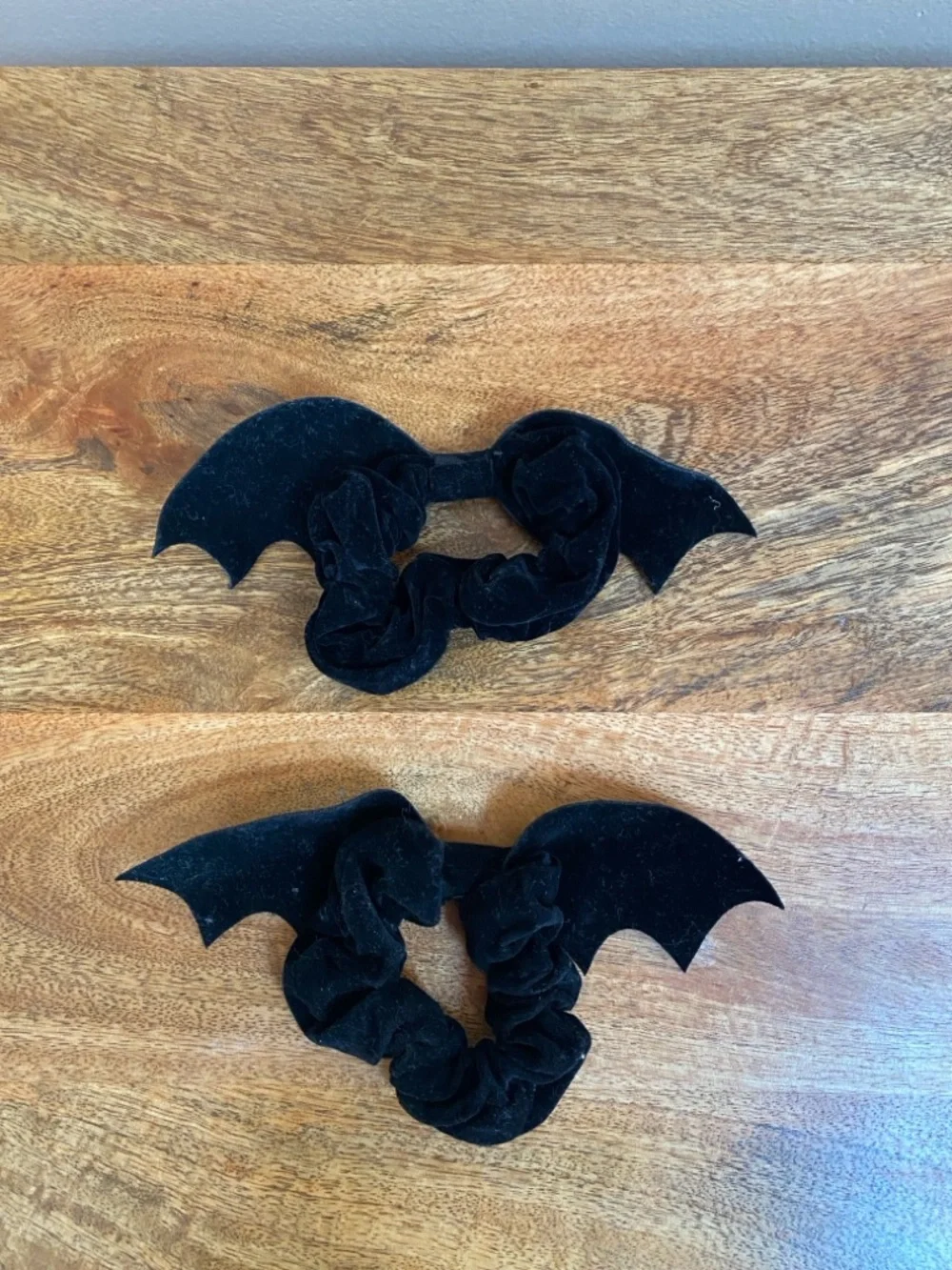 2 Black Suede Gothic Goth Bat Shaped Hair Scrunchies Hair Accessories